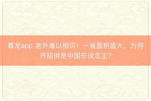 尊龙app 老外难以相识！一省面积盛大，为何齐招供是中国东说念主？